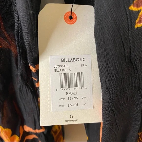 SOLD🖤Billabong Ella Bella Black & Orange Floral Fall Peasant Top Small New - Picture 10 of 16